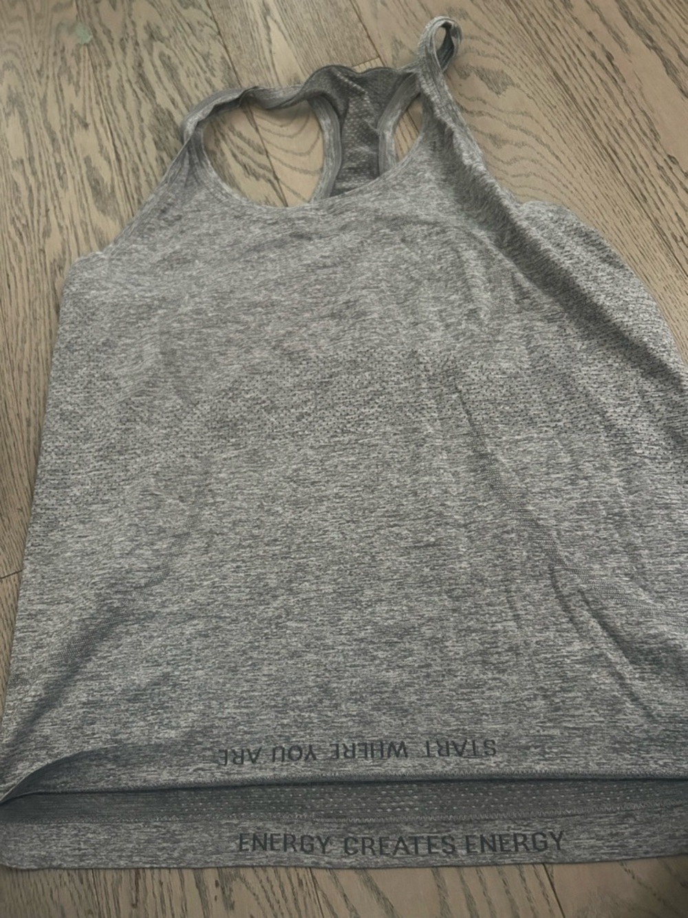 lululemon athletica Heather Gray Racerback Tank with Motivational Hem